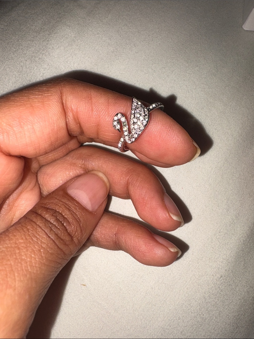 Swarovski Silver Swan Crystal Ring with Clear Pavé Stones